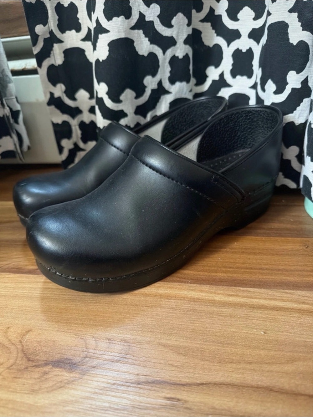 Dansko Classic Black Leather Slip-On Clogs - Size 40